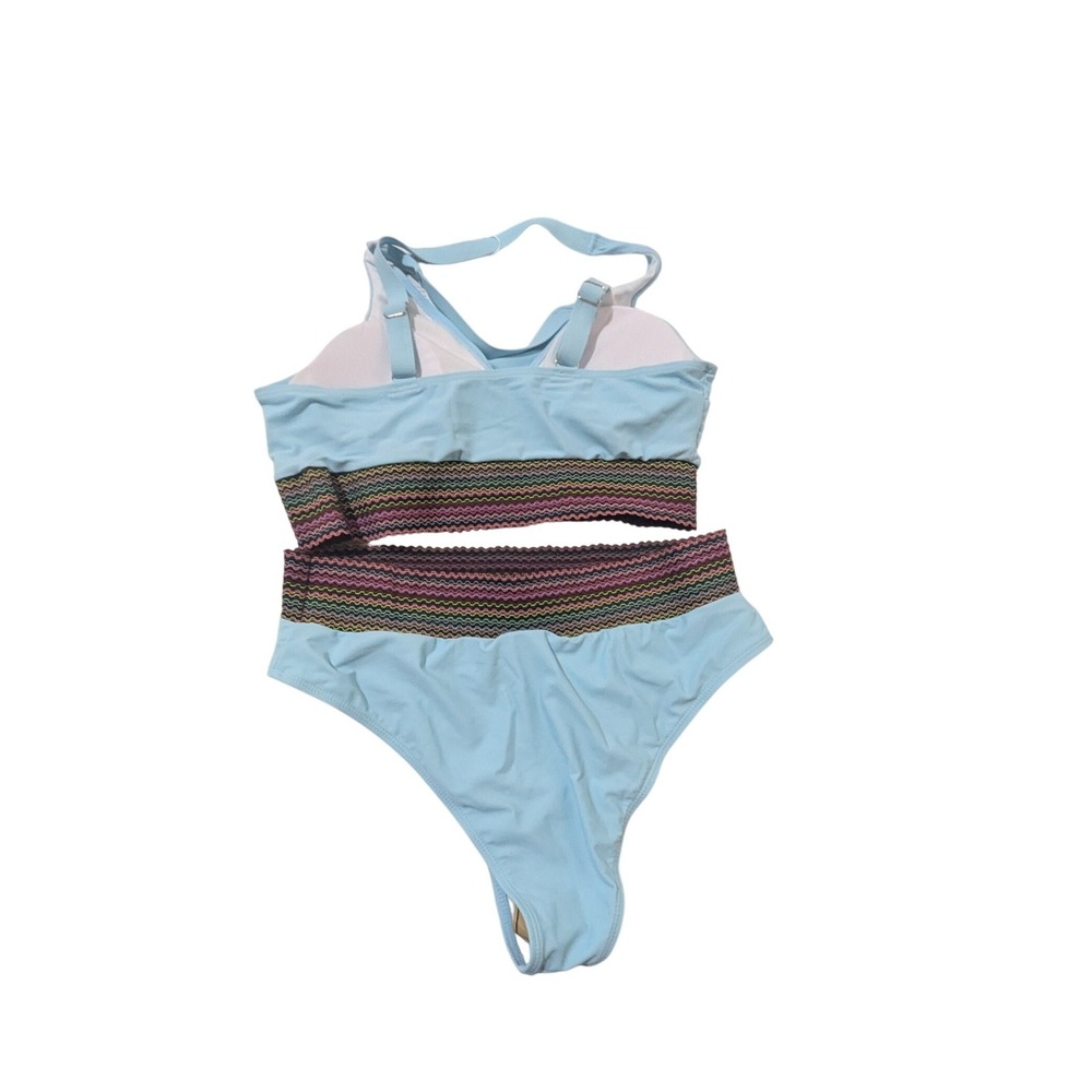 Rosvigor Light Blue High Waisted Bikini Set XL Twist Front Chevron Trim NEW